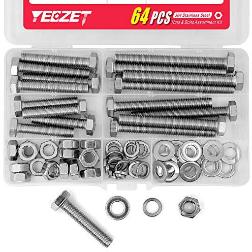 YEEZET M8 40mm 50mm 70mm 80mm 304 Edelstahl Sechskantschrauben,Unterlegscheiben,Federringe & Muttern Sortiment Kit,16 Stück