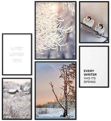 Papierschmiede® Mood Poster Set Winter Wonderland, Bilder Wohnzimmer Deko Schlafzimmer, 2x DIN A4 und 4x DIN A5, Eis Kalt Schnee Violett - Wandposter ohne Rahmen