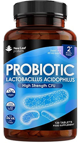 Probiotic Supplements Acidophilus Probiotic Tablets High Strength - Digestive & Gut Health Supplements Lactobacillus Probiotics for Gut Health - Vegan, GMO-Free, Gluten-Free, GMP, UK Made,120 Tablets