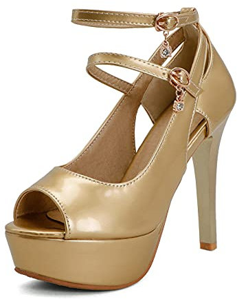 Mo Joc Damen Schuhe High Heels Sandalen mit Peep-Toe(Gold,37)