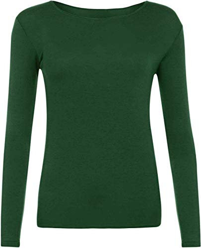 Hiffy Ladies Plain Long Sleeve T-Shirt Top Womens Plus Sizes UK 8-26 (Bottle Green, 24-26)