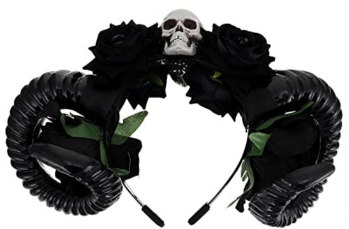 SOLUSTRE Halloween Dämon Hörner Stirnband mit Schädel Und OX Horn Gothic Teufel Bull Hörner Kopfschmuck für Frauen Männer Mädchen Party Dekoration Cosplay Kostüm Verwenden