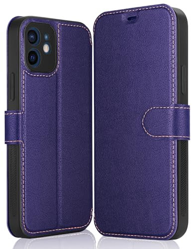 ELESNOW Case iPhone 12-6.1, Premium Leather Wallet Flip Phone Case Cover Magnetic Closure Compatible with iPhone 12 (Purple)