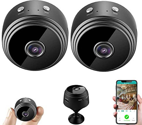 MSL, 2 telecamere di sicurezza HD WiFi, 1080p, wireless, con visione notturna e rilevatore di movimento, di piccole dimensioni, per uso domestico, al chiuso e all'aperto