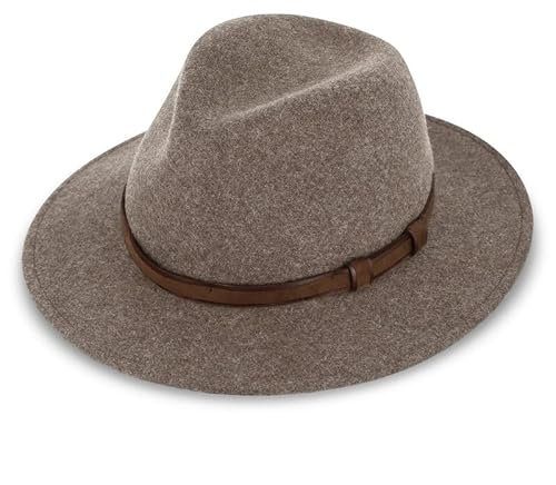 fiebig Dover Traveller Wollfilzhut | Crushable & Waterproof Filzhut mit Ledergarnitur | Outdoor Hat (55-S, Taupe-Melange)