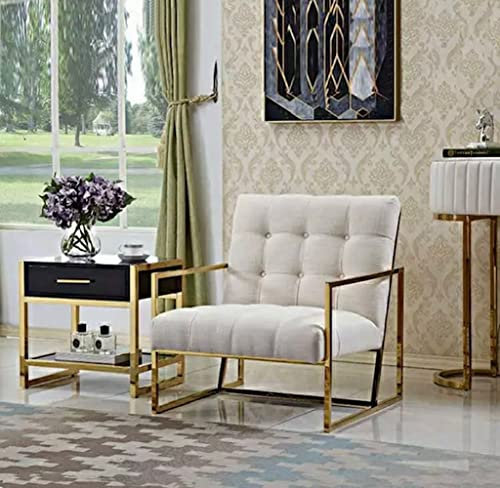 Bador Decoration Chesterfield Sessel Chesterfield Stuhl Beige Gold Edelstahl Samtstoff