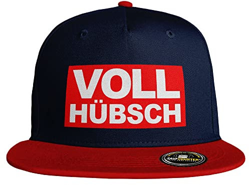 SAUFCOUNTER MARK YOUR DRINKS Voll hübsch Snapback Cap lustige Snapback mit Spruch voll dicht besoffen Malle Saufen Bier Alkohol Party (10 Farbvarianten), Farbe: Navy/Rot