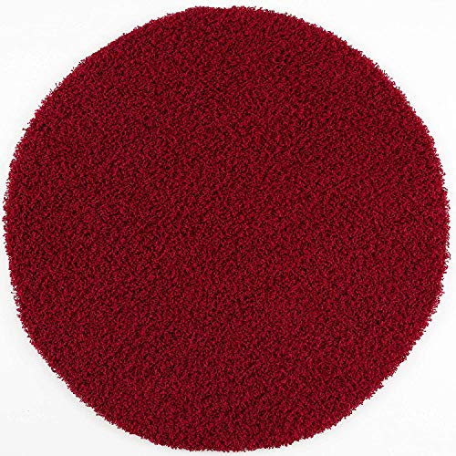 Muratap Teppich Wohnzimmer Modern - Loca Shaggy - Hochflor Teppich Weich und Warm Schmutzabweisend und Pflegeleicht Wohnzimmerteppich - Große: 80 cm - Rund - Farbe: Rot