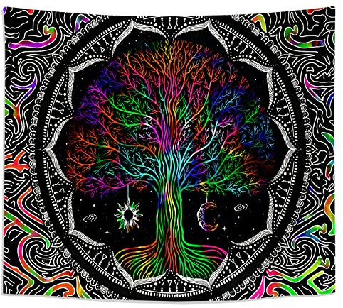 Roninkier Wandteppich Baum Schwarzlicht-Wald Psychedelic-WandtüCher - Fluoreszenz Uv Wandteppich Aesthetic Natur Trippy Wandbehang Landschaft für Schlafzimmer Heim Dekoration 230x180cm