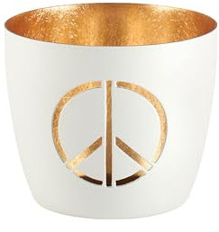 Windlicht Madras Peace weißu/Gold Eisen Höhe 8,5 cm, Frieden