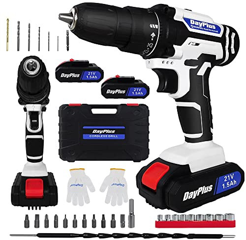 Akkuschrauber Set 21V mit LED Licht, 2 x Akkus Bohrschrauber mit 29-tlg. Zubehör-Set, 25 + 1 Drehmomentstufen Akku-akkuschrauber mit 45Nm Max Akkuschrauber Werkzeugkoffer, Profi-Koffer & LED Licht