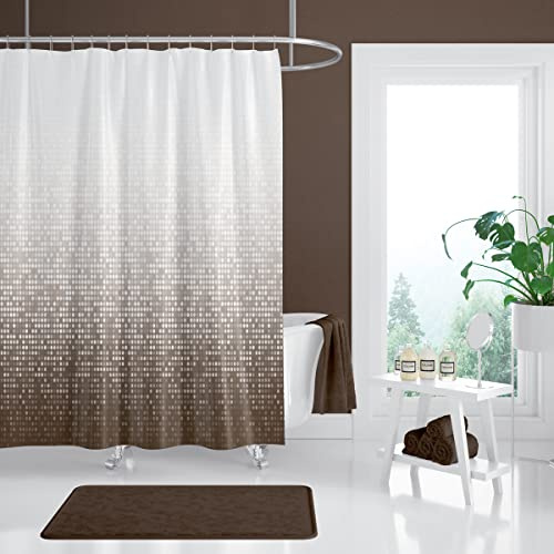 probath Textil DUSCHVORHANG Matrix Weiss BRAUN 8 Maße, INKL. Ringe, 120x200, 150x200, 200x200, 180x180 (180x200 cm)