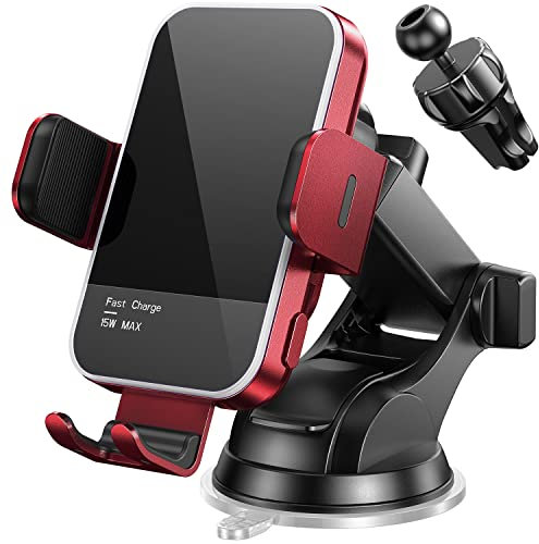Wireless Car Charger,【7 Colored RGB Backlit】Mosurr 15W Auto Clamping Car Charger Phone Mount Holder fit for iPhone 15 14 13 12 Mini Pro Max 11 XR XS, Samsung Galaxy S24 Ultra S23 S22 S21+ Note 20, etc