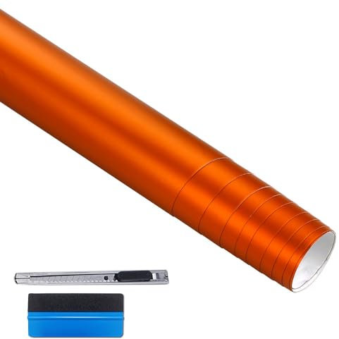 NewL Film vinyle métallique satiné mat de qualité supérieure pour voiture, sans bulles d'air, pour moto, téléphone (orange, 50 cm x 150 cm)