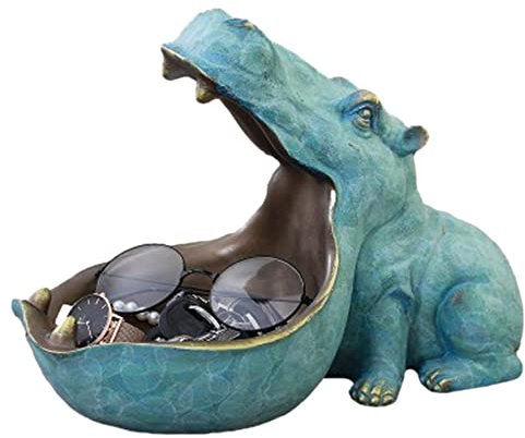 Weduspaty Big Mouth Hippo Key Bowl, Resin Hippo Figurine Key Storage Holder Desktop Candy Dish Organizer for Home Decoration Keys Phone Wallet Coin Jewelry Storage