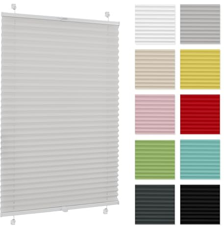 Plissee ohne Bohren 40 cm x 50 cm - Hellgrau - Plissee Klemmfix, Rollos für Fenster ohne Bohren, Jalousien Fenster für innen, Raffrollo, Fensterplissee