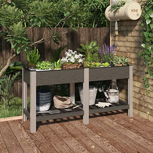 Camerina Garten-Hochbeet mit Ablage Grau Hochbeete FüR Garten Hochbeete-Kit Planter Raised Beds Hochbeet Garten 150x50x75 cm WPC