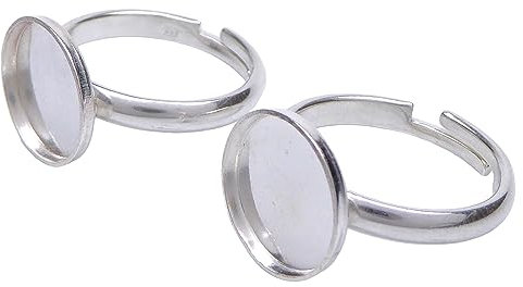 2 Stück Sterling Silber Ring Rohlinge Fassung 12mm für Cabochons Ringgröße verstellbar