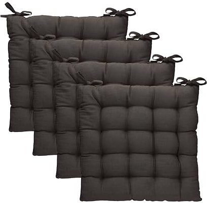 Betz 4 Stück Stuhlkissen mit Bändern - Sitzkissen für Außen oder Innen Größe 40 cm x 40 cm weich gefüllt Farbe braun- 4 Stück