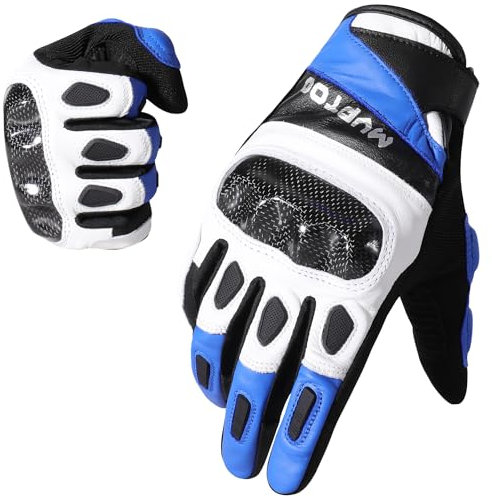 WTACTFUL Motorrad Handschuhe Herr, Leder motorradhandschuhe Sommer Herren mit Protektoren und Touchscreen Atmungsaktive für Motorrad, Moped, Motorcycle, Mountainbike Blau M