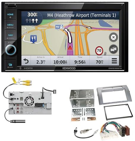 Kenwood DNR3190BTS 2-DIN Autoradio Navigationssystem kompatibel mit Apple CarPlay Bluetooth HDMI passend für Toyota Corolla Verso 2004-2009 Silber