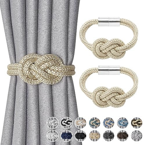 Pretty Jolly Mini magnetische Vorhang Raffhalter Nordisch Einfacher Stil Vorhang-Raffhalter Elegante dekorative Vorhang drapieren Krawatte zurück für Haus & Büro Fenster Drapery, Beige, 2 Stück