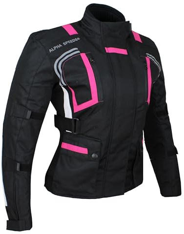 EURO STARS DAMEN Motorrad Textil Jacke Biker Polyester Sport Touring Jacke mit Protektoren Wind-& Wasserdicht Quad Sport Racing Rosa