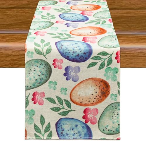 Aitsit Weihnachten Tischläufer, 40×180 cm Abwaschbar Winter Küche Tischdekoration Tischdecke, Familie Abendessen Urlaub Party Dekoration (Easter Egg)