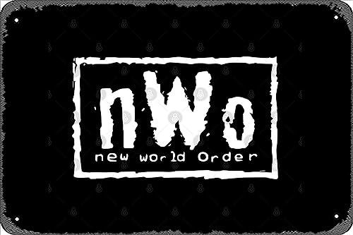 Zuhhgii Retro-Blechschild nWo – New World Order – Pro Wrestling Vintage Lustige Neuheit Metallschilder Männerhöhle Humorvolle Schilder Filme Musik Bar Kunst Poster Retro Druck Wanddekoration Garage