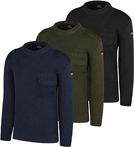 normani Bundeswehr Winterpullover aus Schurwolle nach Original TL mit Hoheitsabzeichen Deutschlandfahne BW Strickpullover Arbeitspullover Farbe Anthrazit Größe M
