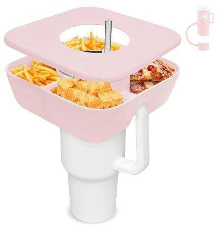 Snack Bowl with Cover for Stanley 40oz Tumbler with Handle, Silicone Snack Tray Snack Ring for Stanley Cup Accessories, Suitable for Car Cup Holder or Outdoor, Rose Quartz
