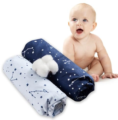 2-STK. Baby Bettwäsche in blauem Sternen-Design - 60x120cm, 100% Baumwolle, atmungsaktiv & schweißabsorbierend, oekotex-Zertifiziert für sicheren Schlaf Ihres Babys