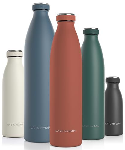 LARS NYSØM Stainless Steel Insulated Water Bottle 350ml, 500ml, 750ml, 1L, 1 5 Liter | Insulated Thermo Flask for Hot and Cold Beverages | Leakproof Drinking Bottle (Brick Red, 1000ml)
