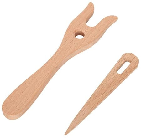 2Pcs Ergonomic Handle Wooden Knitting Fork Comfortable Wooden DIY Weaving Tools Big Eye Needle Hand Braiding Tools for Bracelet Necklace DIY Craft Knitting