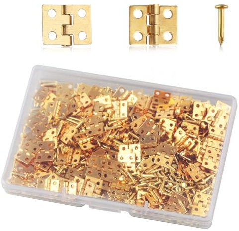 GOLD DEER 100PCS Mini Hinges Pure Copper Cabinet Drawer Butt Hinges for Wooden Jewelry Boxes Small Hinges for Handmade Crafts Jewelry Box Hinges Decorative Jewelry Box Hinges Parts Gold
