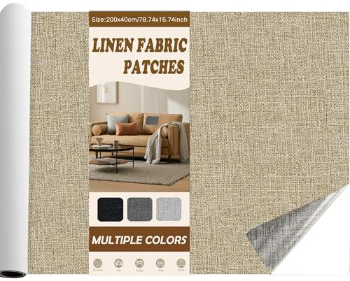 Fondlife Parches de tela de lino autoadhesivos (200 * 40cm-Beige Oscuro)