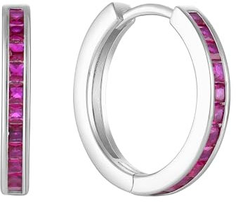 Starchenie Creolen Ohrringe 925 Silber mit Rubin Zirkonia für Damen Huggie Ohrhänger Hypoallergen Schmuck Geschenk