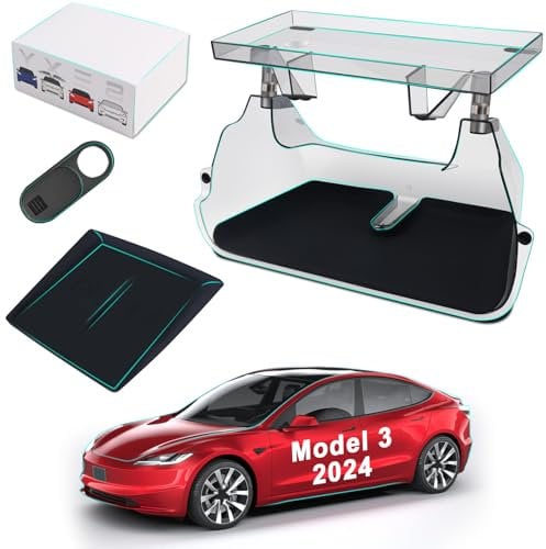 TMKEFFC Tesla Model 3 Under Screen Storage,Only Fit 2024 Model 3 Highland,Tesla Under Screen Storage,with Center Console Wireless Charger Silicone Mat,2024 Model 3 Magnetic Center Console Organizer