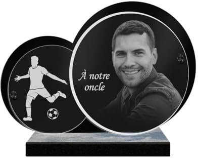 ETERNEL - Personalisierte Grabplatte Doppelkreis Fußball Foto und Text anpassbar, lasergravierte Grabplatte für Hommage, Grabstein, Bestattung, Beerdigung, Gedenken
