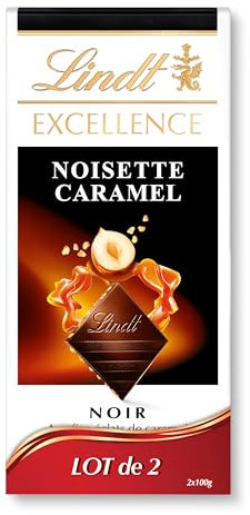 Lindt - Lot de 2 Tablettes EXCELLENCE Noir Noisette Caramel - Chocolat Noir, 2x100g