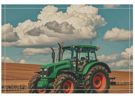 Platzdeckchen-Set, Traktor unter blauen und weißen Wolken, hitzebeständig, Tischmatte für Küche, Schreibtischschutzmatte, abwischbare Platzsets, rutschfeste Schreibtischunterlage für Esstisch