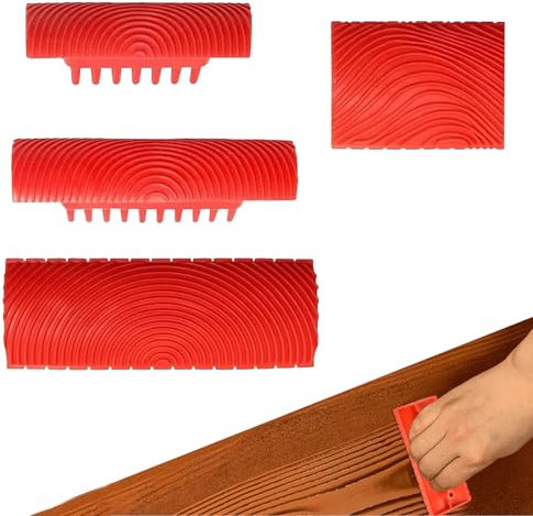 Strumento Venatura del Legno, Set di 4 Strumenti per la Pittura su Legno, Strumento di Grana di Legno, Strumento per la Goffratura del Legno, per Pareti Domestiche Fai da Te, Porte Decorative in Legno