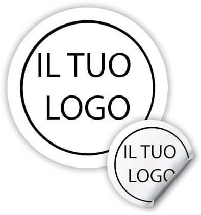 GamesMonkey® - 100 + 20 Bonus - Etichette Adesive Personalizzate - Aziendali logo azienda - Carica logo immagine foto - Adesivo negozio ufficio - Rettangolo Cerchio Quadrato (Cerchio, 4 cm)