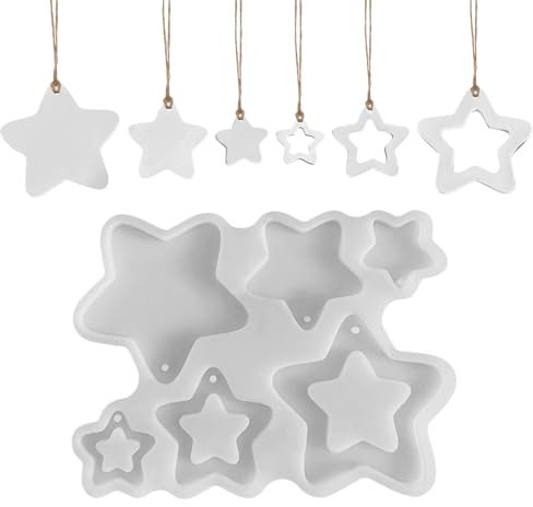 Silikonformen Gießformen Weihnachten Anhänger, 6 Stück Silikonform Weihnachten Anhänger Silikonform Stern Anhänger Gips Zum Gießen Gießformen Silikon Anhänger Giessformen Silikon Gießform Weihnachten