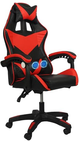 COZYBRITE Gaming Chair Office Desk Computer Chairs Swivel with Massage Headrest Back Support Reclining Ergonomic Design Faux Leather (Black+Red)
