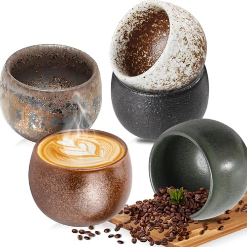 WANDGU Set di 5 tazze da caffè in ceramica, realizzate a mano, in porcellana, con pareti spesse, senza manico, 50 ml, per espresso, tè