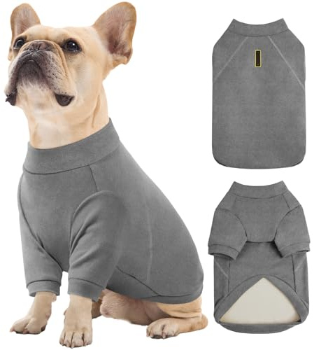 Kuoser Hundepullover Grau M, Fleece Hundesweatshirt mit Vorderbeinen, Warmer Elastischer Hund Pullover für Mittelgroße Hunde