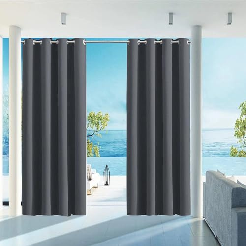 HUAXIQUE Rideaux d'extérieur imperméable Opaque Protection Anti-UV avec œillets Rideau Occultant Exterieur pour Terrasse Balcon Pergolas B210xH200cm Gris foncé