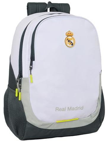 safta Real Madrid Equiicion 25/26 Schulrucksack für Kinder, ideal für Kinder verschiedener Altersgruppen, bequem und vielseitig, Qualität und Widerstandsfähigkeit, 32 x 16 x 44 cm, weiß, M, Casual