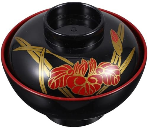 HiyyFloy Traditional Japanese Bowls 1 Sets Miso Soup Bowls with Lids Unbreakable Melamine Soup Bowl, Japanese Rice Ramen Snack Bowl